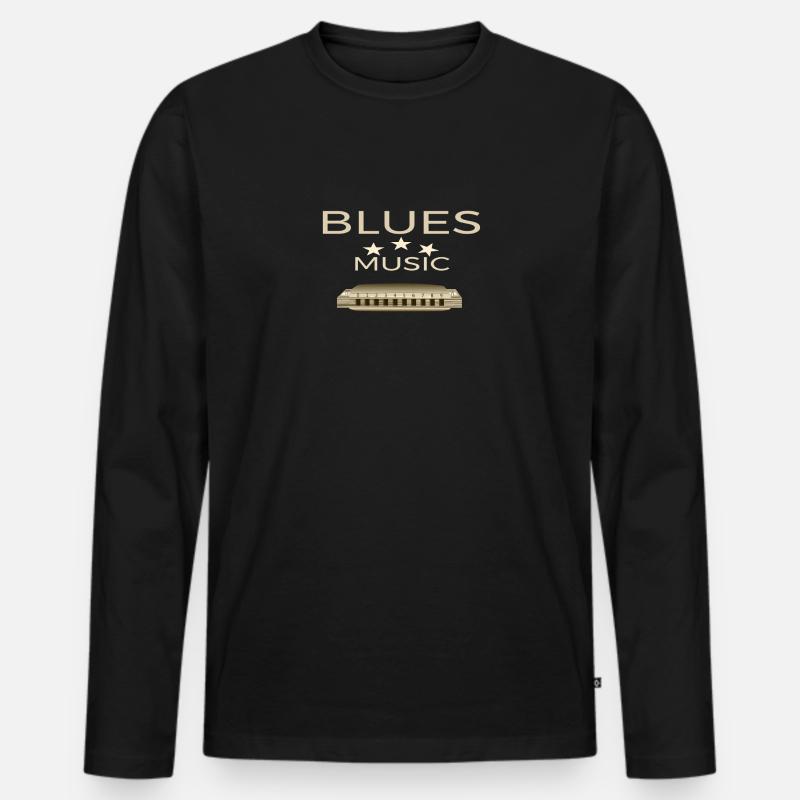Blues Harp - Männer Premium Bio Langarmshirt - Schwarz