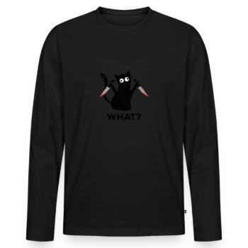 Cat what? Funny black cat murderous - Men's Premium Organic Long Sleeve Shirt - black - Front - Nico (187cm)