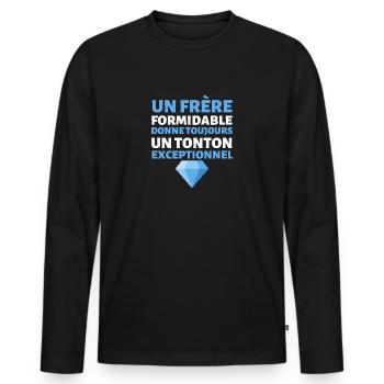 Annonce grossesse futur tonton en 2022 - T-shirt manches longues Premium bio Homme - noir - Devant - Nico (187cm)