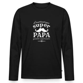 Homme Super Papa Idée Cadeau Fête des Pères 2021 - T-shirt manches longues Premium bio Homme - noir - Devant - Nico (187cm)