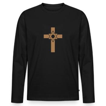 Cross Star of David Gift Saying Jewish Hanukkah - Men's Premium Organic Long Sleeve Shirt - black - Front - Nico (187cm)