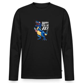 Dinosaur Independence Day USA July - Men's Premium Organic Long Sleeve Shirt - black - Front - Nico (187cm)