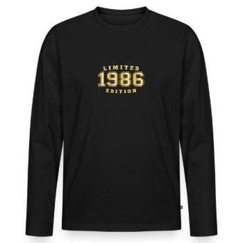 1986 Geburtsjahr Jahrgang Baujahr Geboren - Männer Premium Bio Langarmshirt - Schwarz - Vorne - Nico (187cm)