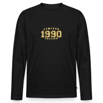 1990 Geburtsjahr Jahrgang Baujahr Geboren - Männer Premium Bio Langarmshirt - Schwarz - Vorne - Nico (187cm)