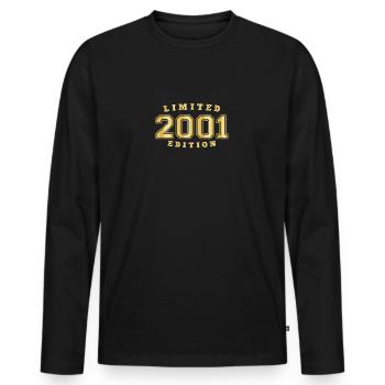 2001 Geburtsjahr Jahrgang Baujahr Geboren - Männer Premium Bio Langarmshirt - Schwarz - Vorne - Nico (187cm)
