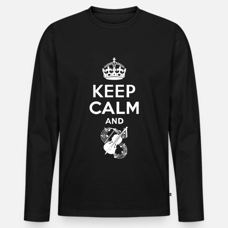 Keep Calm - Geige - Männer Premium Bio Langarmshirt - Schwarz