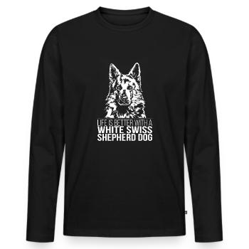 WHITE SWISS SHEPHERD DOG life is better Wilsigns - Männer Premium Bio Langarmshirt - Schwarz - Vorne - Nico (187cm)