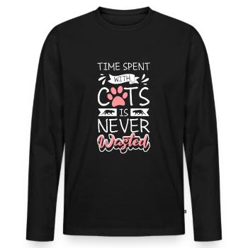 Chat Chat Ami Chat Maîtresse - T-shirt manches longues Premium bio Homme - noir - Devant - Nico (187cm)