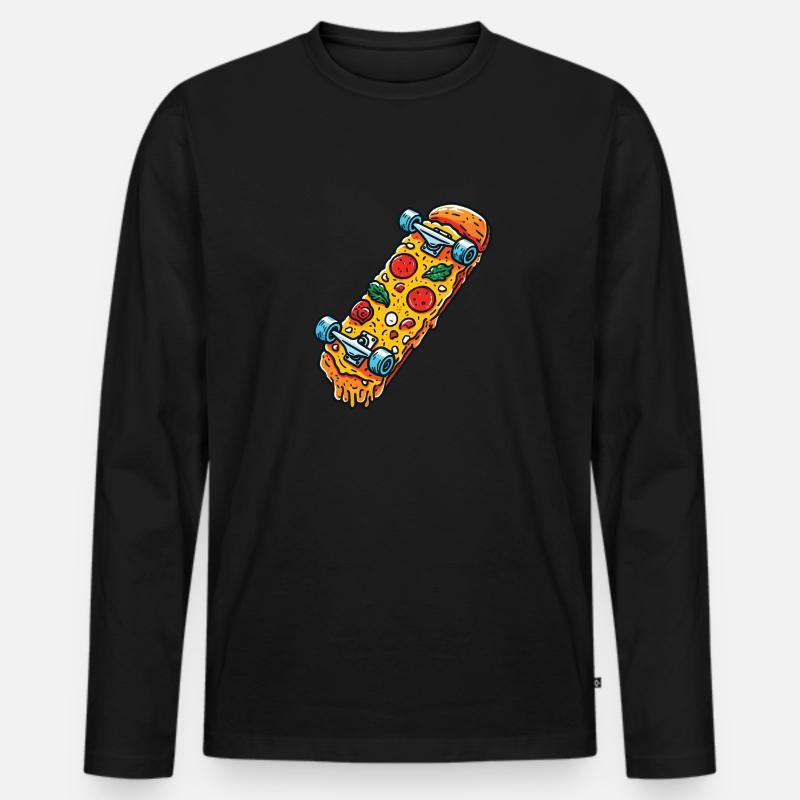 Pizza Skateboard - Männer Premium Bio Langarmshirt - Schwarz