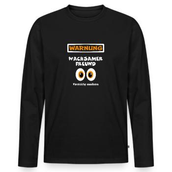 Vorsicht wachsamer Freund, nicht anfassen - Männer Premium Bio Langarmshirt - Schwarz - Vorne - Nico (187cm)