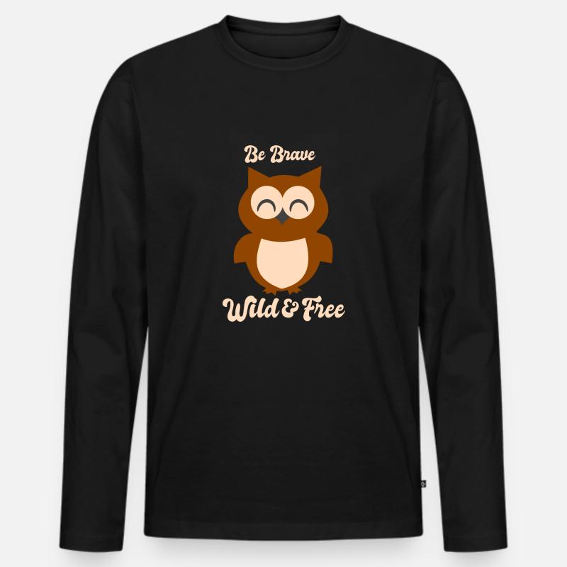 Eule braun Kauz - Männer Premium Bio Langarmshirt - Schwarz