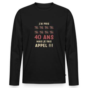 40 ans anniversaire - T-shirt manches longues Premium bio Homme - noir - Devant - Nico (187cm)