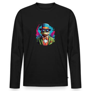 Crocodile alligator coloré avec lunettes de soleil et chapeau - T-shirt manches longues Premium bio Homme - noir - Devant - Nico (187cm)