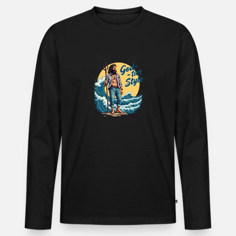 God Tier Style - Hipster Poseidon - Männer Premium Bio Langarmshirt - Schwarz