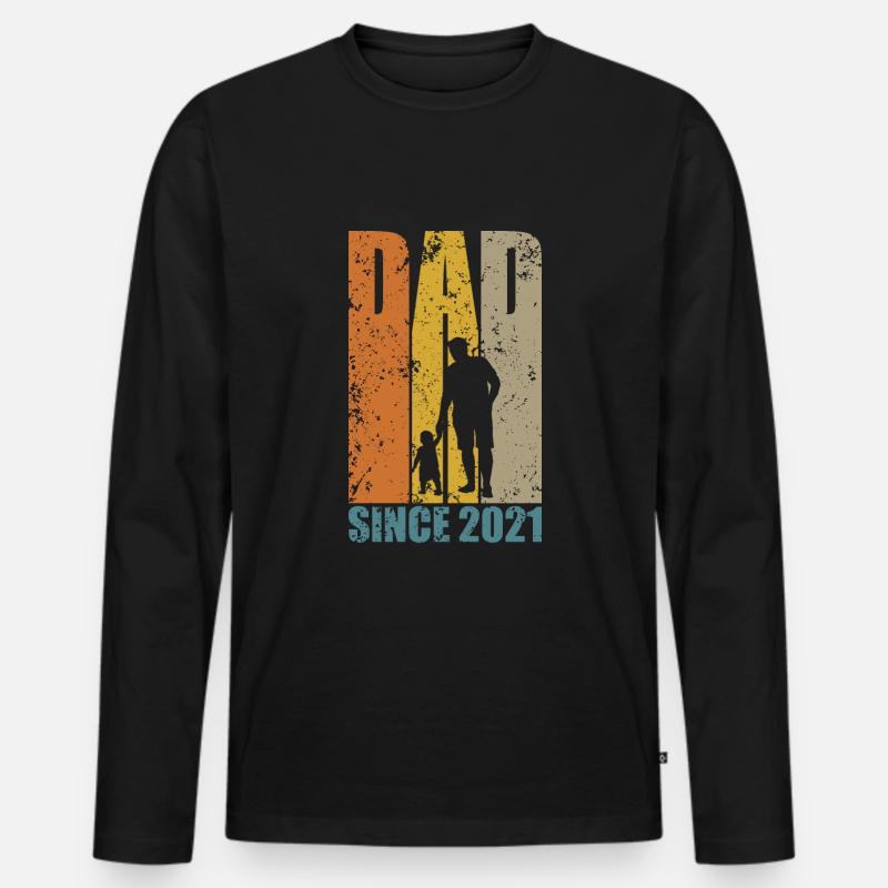 DAD SINCE 2021 PAPA - Männer Premium Bio Langarmshirt - Schwarz