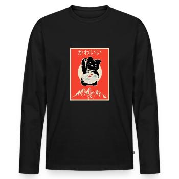 Chaton chat kawaii avec ramen kanji japonais Japon - T-shirt manches longues Premium bio Homme - noir - Devant - Nico (187cm)