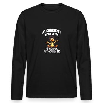 Ja, ich rede mit meinen Enten! - Männer Premium Bio Langarmshirt - Schwarz - Vorne - Nico (187cm)