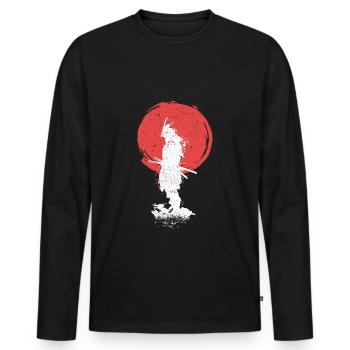 Samurai Design für Herren & Damen Geschenk Ronin - Männer Premium Bio Langarmshirt - Schwarz - Vorne - Nico (187cm)