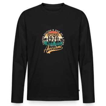 September 1970 50th birthday Fiftieth gift - Men's Premium Organic Long Sleeve Shirt - black - Front - Nico (187cm)