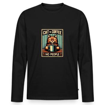 Katze und Kaffee keine Menschen - Männer Premium Bio Langarmshirt - Schwarz - Vorne - Nico (187cm)