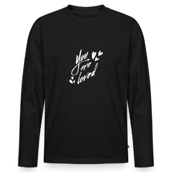 You are loved - Männer Premium Bio Langarmshirt - Schwarz - Vorne - Nico (187cm)