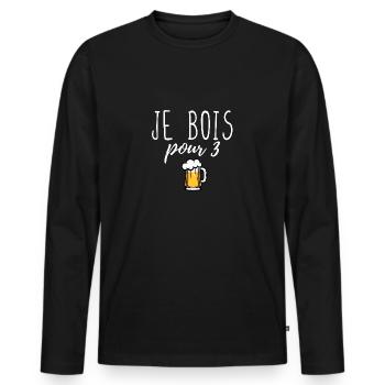 Je bois pour 3 - T-shirt manches longues Premium bio Homme - noir - Devant - Nico (187cm)