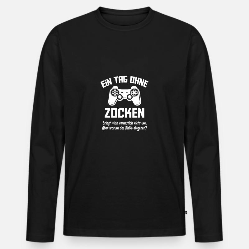 Zocker Gamer Spruch ein Tag ohne zocken - Männer Premium Bio Langarmshirt - Schwarz