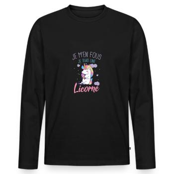 Je M'en Fous je suis une licorne Cadeau - Men's Premium Organic Long Sleeve Shirt - black - Front - Nico (187cm)