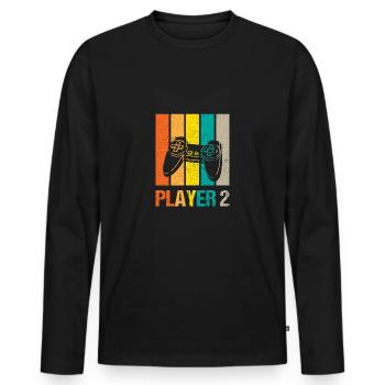 Player 1 Player 2 Gamer Vater Sohn Partnerlook - Männer Premium Bio Langarmshirt - Schwarz - Vorne - Nico (187cm)