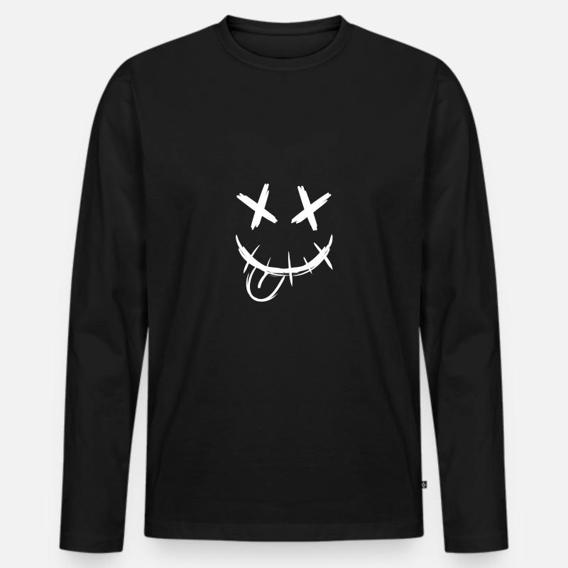 Smile mit Zunge raus - Männer Premium Bio Langarmshirt - Schwarz