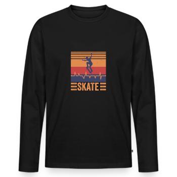 Skateboard Heartbeat Skate Skateboarder Retro - Men's Premium Organic Long Sleeve Shirt - black - Front - Nico (187cm)