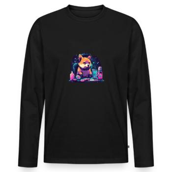 Casque de lecteur d'ordinateur Dog Shiba Inu - T-shirt manches longues Premium bio Homme - noir - Devant - Nico (187cm)
