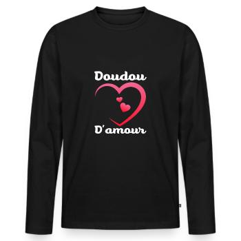 Doudou D'Amour Mignon Saint Valentin Amour Couple - T-shirt manches longues Premium bio Homme - noir - Devant - Nico (187cm)