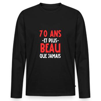 70 ans et plus beau que jamais - T-shirt manches longues Premium bio Homme - noir - Devant - Nico (187cm)