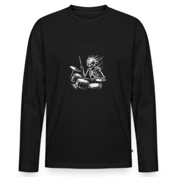 Squelette de crâne de batteur sur la batterie - T-shirt manches longues Premium bio Homme - noir - Devant - Nico (187cm)