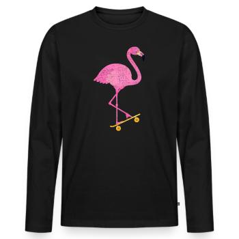 Tropical Flamingo On Skateboard - Männer Premium Bio Langarmshirt - Schwarz - Vorne - Nico (187cm)