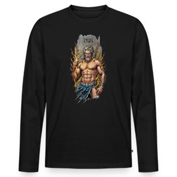 Puissance divine : Zeus brandissant l’éclair - T-shirt manches longues Premium bio Homme - noir - Devant - Nico (187cm)