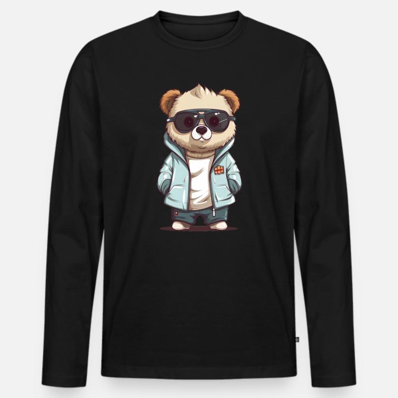 Sunglass Panda in cooler Jacke - Männer Premium Bio Langarmshirt - Schwarz