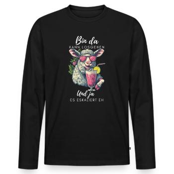 Lustiges Partyschaf – Es eskaliert eh - Männer Premium Bio Langarmshirt - Schwarz - Vorne - Nico (187cm)