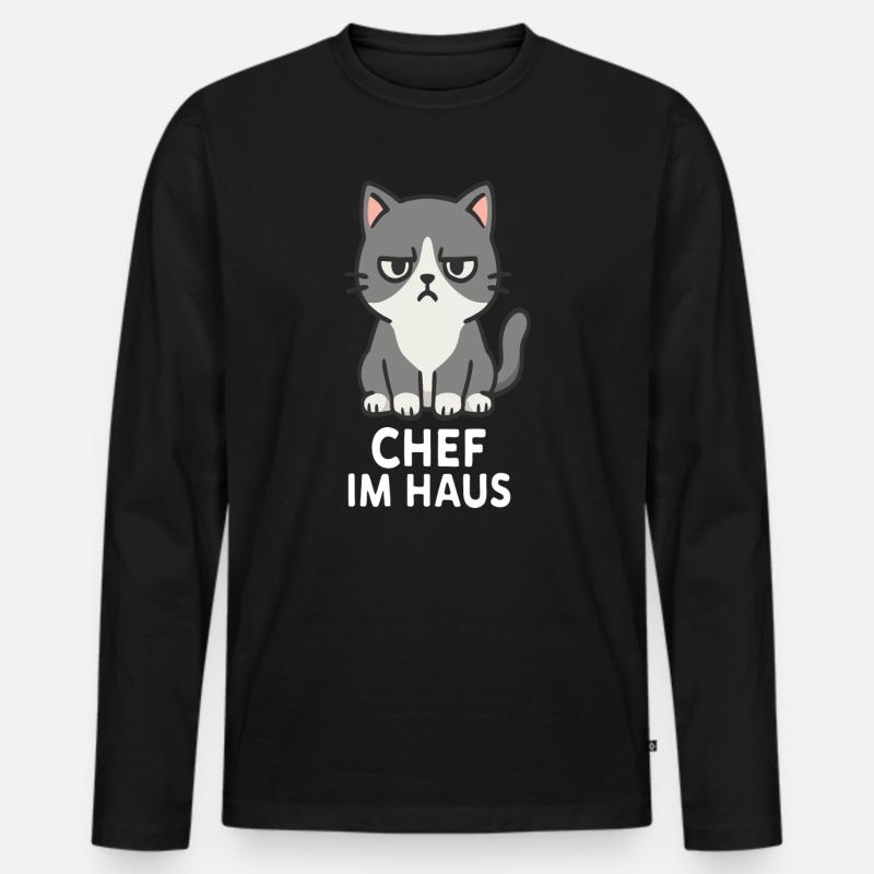 Cat with grumpy expression - Men's Premium Organic Long Sleeve Shirt - black