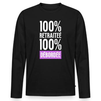 retraite, 100% Retraitée 100% Débordée humour - T-shirt manches longues Premium bio Homme - noir - Devant - Nico (187cm)