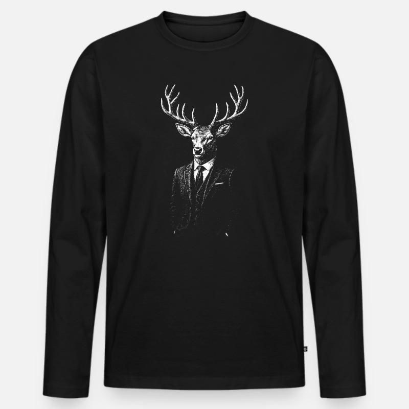 Geweih-Hirsch-Herr im Anzug - Männer Premium Bio Langarmshirt - Schwarz