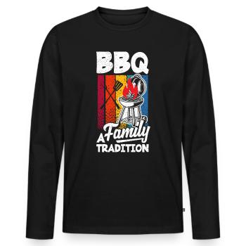 BBQ Une tradition familiale Fête des pères Grill - T-shirt manches longues Premium bio Homme - noir - Devant - Nico (187cm)