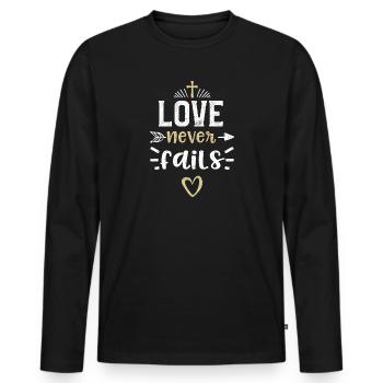 Love never fails - Jesus - Männer Premium Bio Langarmshirt - Schwarz - Vorne - Nico (187cm)