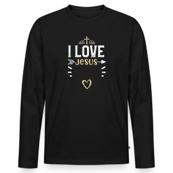 I Love Jesus - Jesus - Men's Premium Organic Long Sleeve Shirt - black - Front - Nico (187cm)