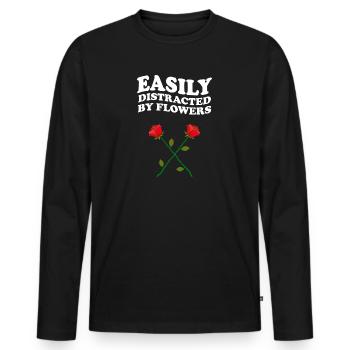 Facilement distrait par les fleurs Rose Rosen Blumen - T-shirt manches longues Premium bio Homme - noir - Devant - Nico (187cm)
