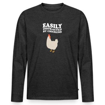 Facilement distrait par les poulets Huhn Hühner - T-shirt manches longues Premium bio Homme - anthracite chiné - Devant - Nico (187cm)