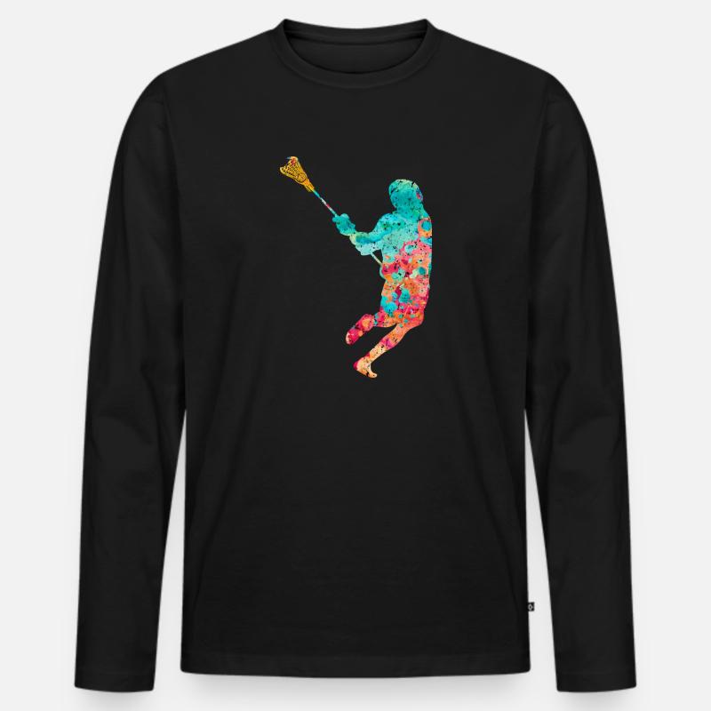 Lacrosse Spieler PopArt - Männer Premium Bio Langarmshirt - Schwarz