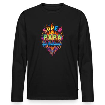 Super papa qui déchire. - T-shirt manches longues Premium bio Homme - noir - Devant - Nico (187cm)