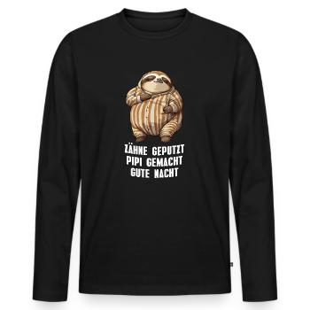 Zähne geputzt Gute Nacht Faultier Schlafshirt - Männer Premium Bio Langarmshirt - Schwarz - Vorne - Nico (187cm)